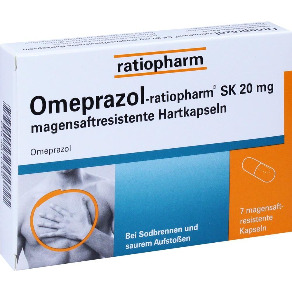Eine Packung Omeprazol-Kapseln gegen Sodbrennen von Ratiopharm.