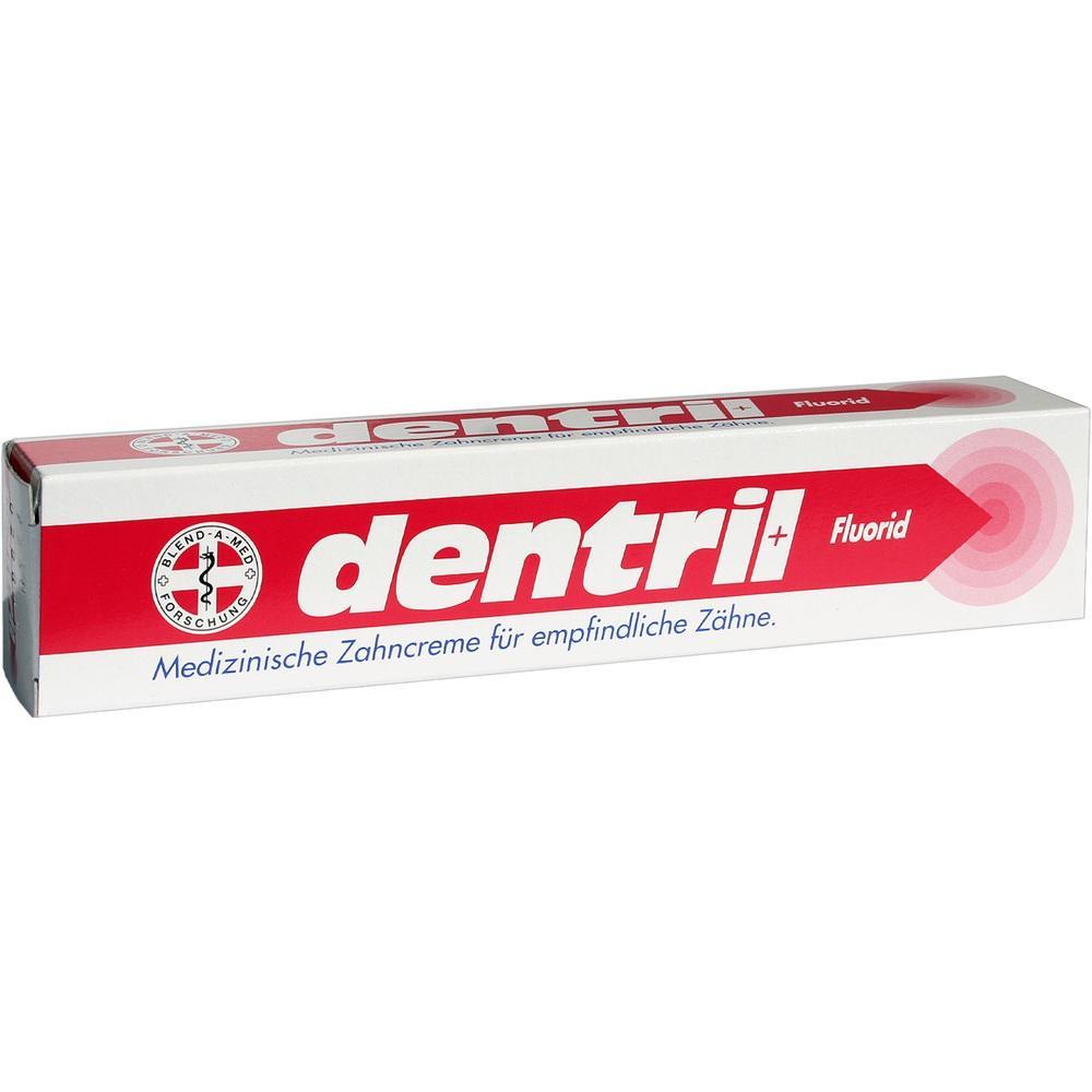 Eine Zahnpasta-Packung f&uuml;r empfindliche Z&auml;hne mit der Aufschrift "dentril Fluorid".