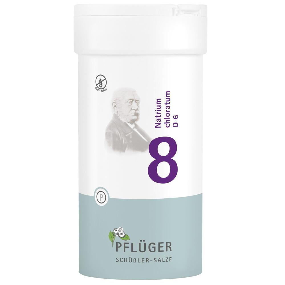 Wei&szlig;e Dose mit der Aufschrift "Natrium chloratum D6" und der Zahl 8.