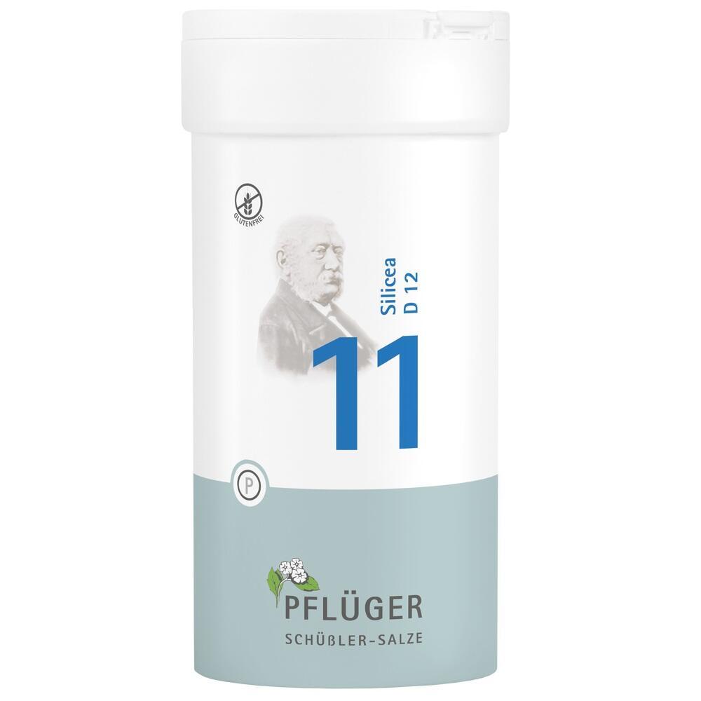 Wei&szlig;e Verpackung von "Pfl&uuml;ger Sch&uuml;&szlig;ler-Salze" mit der Nummer 11 und Schrift "Silicea D12".