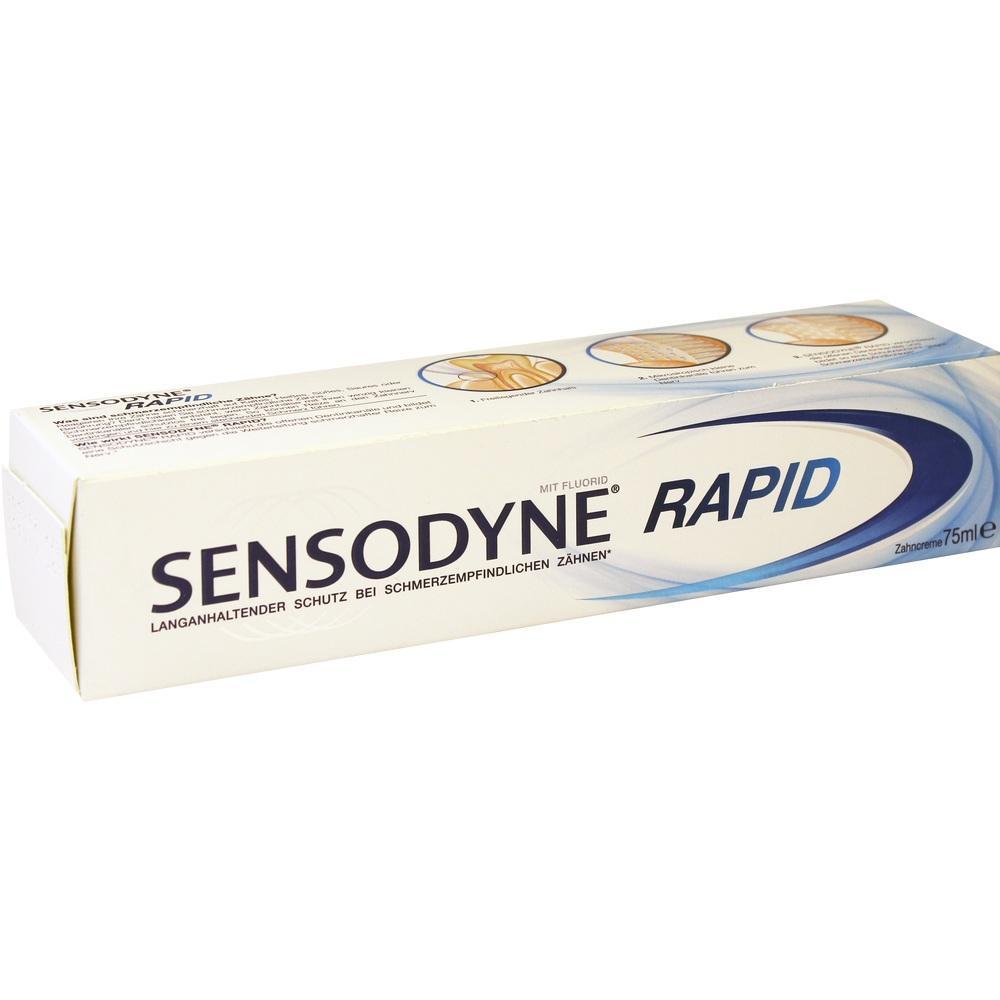Eine Sensodyne Zahnpasta-Schachtel steht auf einem wei&szlig;en Hintergrund.