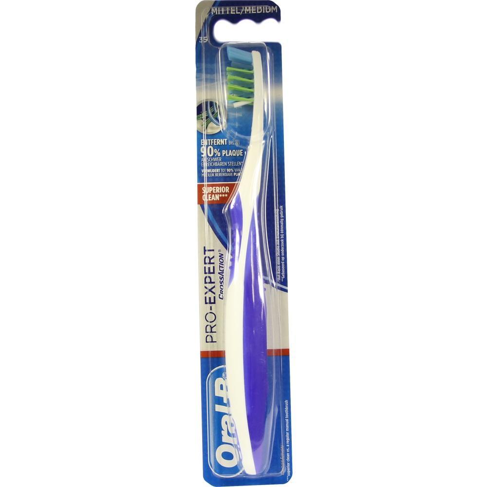 Verpackte Zahnb&uuml;rste mit blauem Griff in einer durchsichtigen Plastikschale.