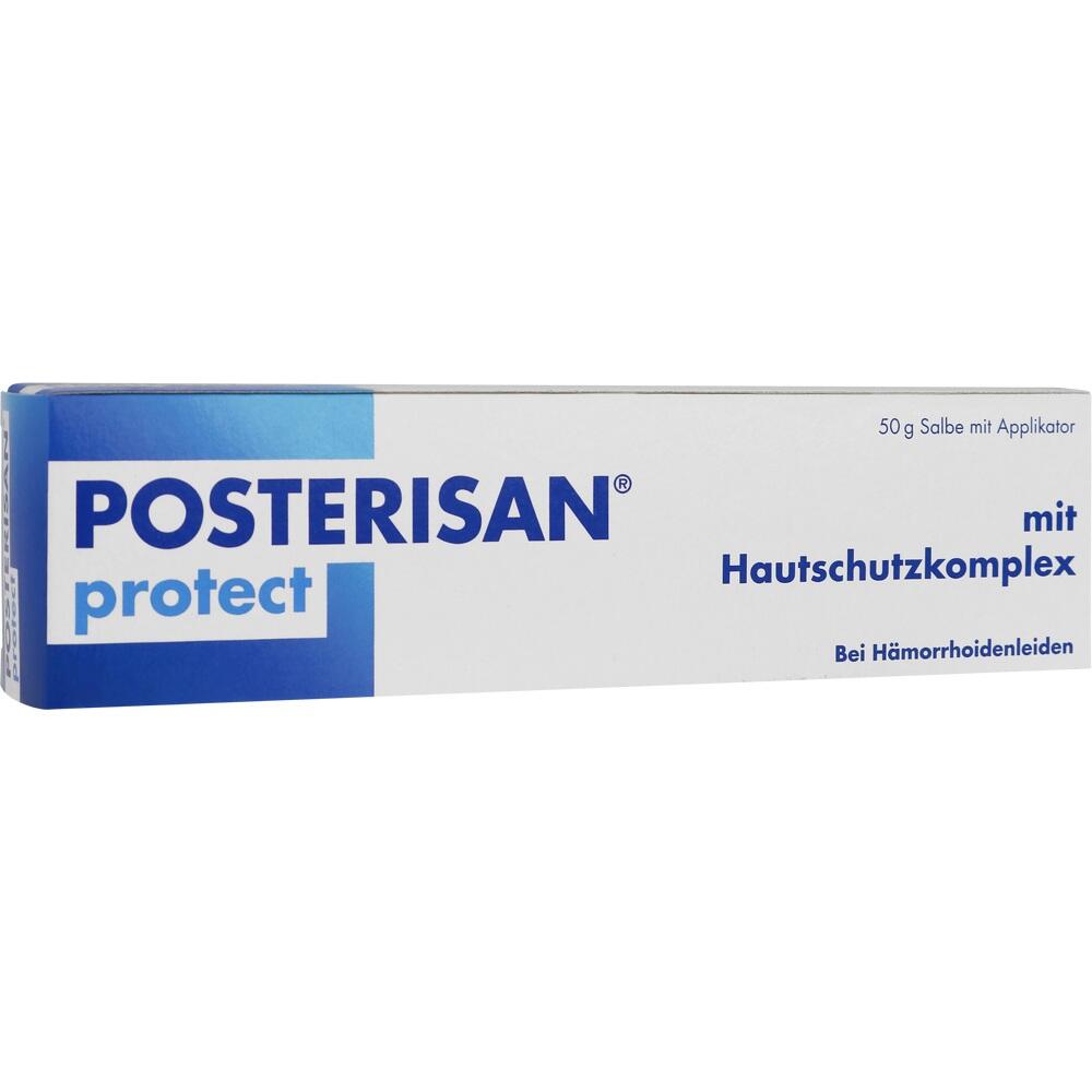 Eine Box mit Posterisan protect Salbe gegen H&auml;morrhoiden.