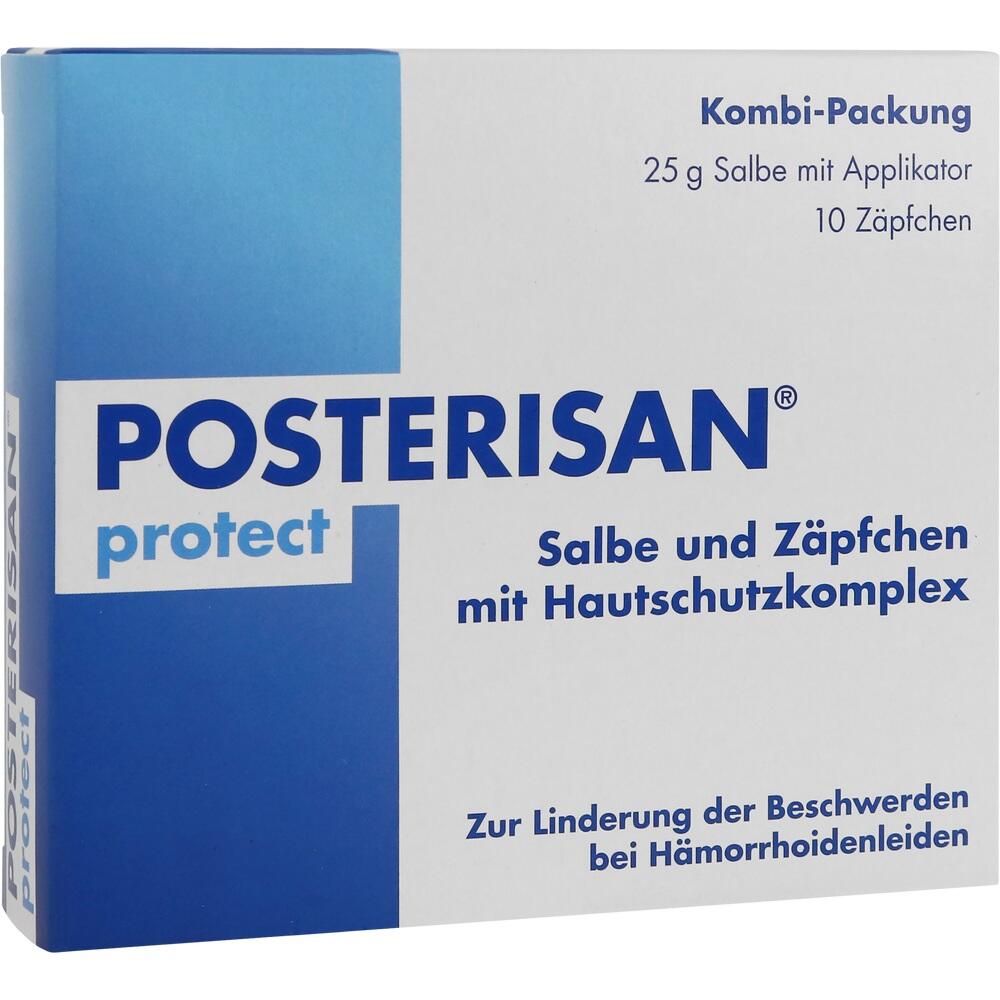 Packung von Posterisan protect zur Behandlung von H&auml;morrhoiden.