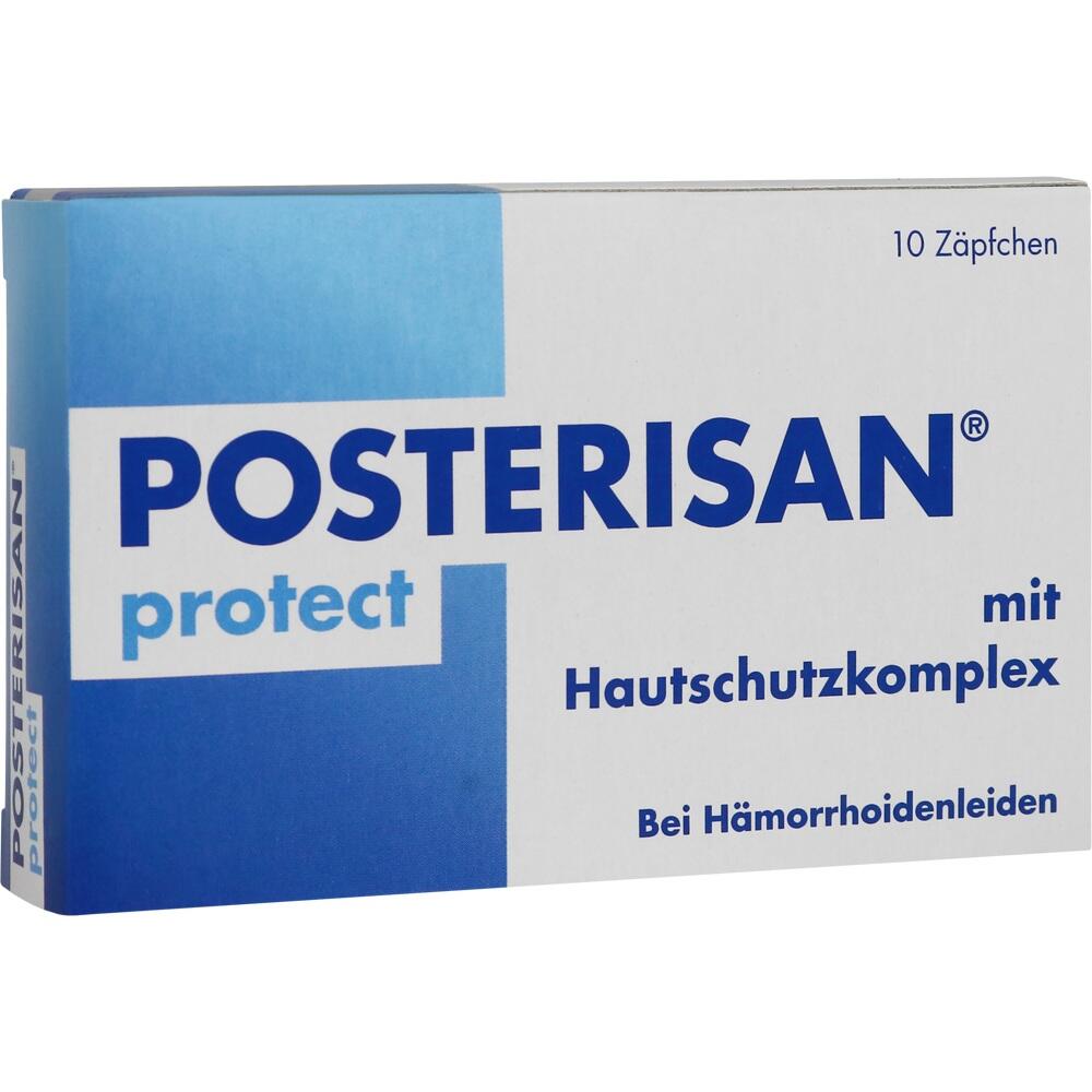 Verpackung von Posterisan Protect zur Behandlung von H&auml;morrhoiden.