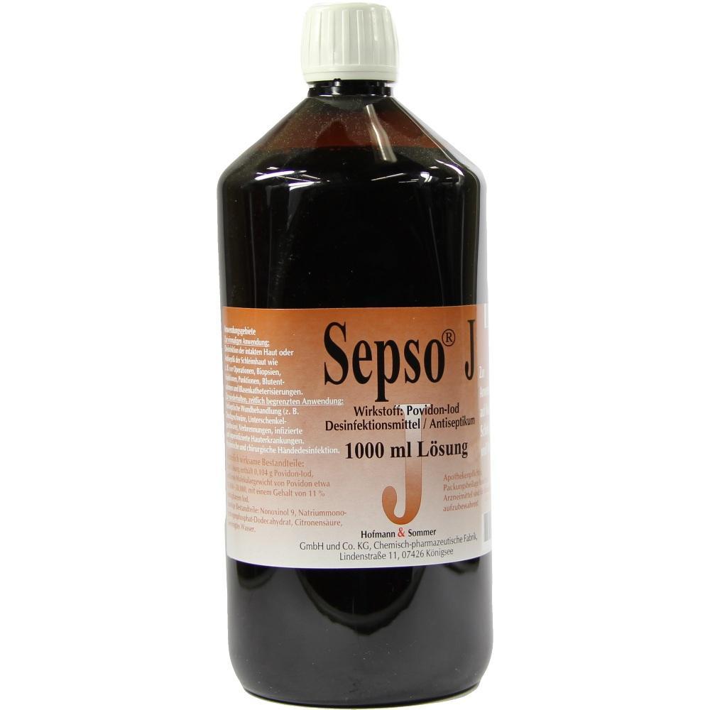 Braune Flasche mit wei&szlig;em Deckel und Etikett mit der Aufschrift "Sepso J".