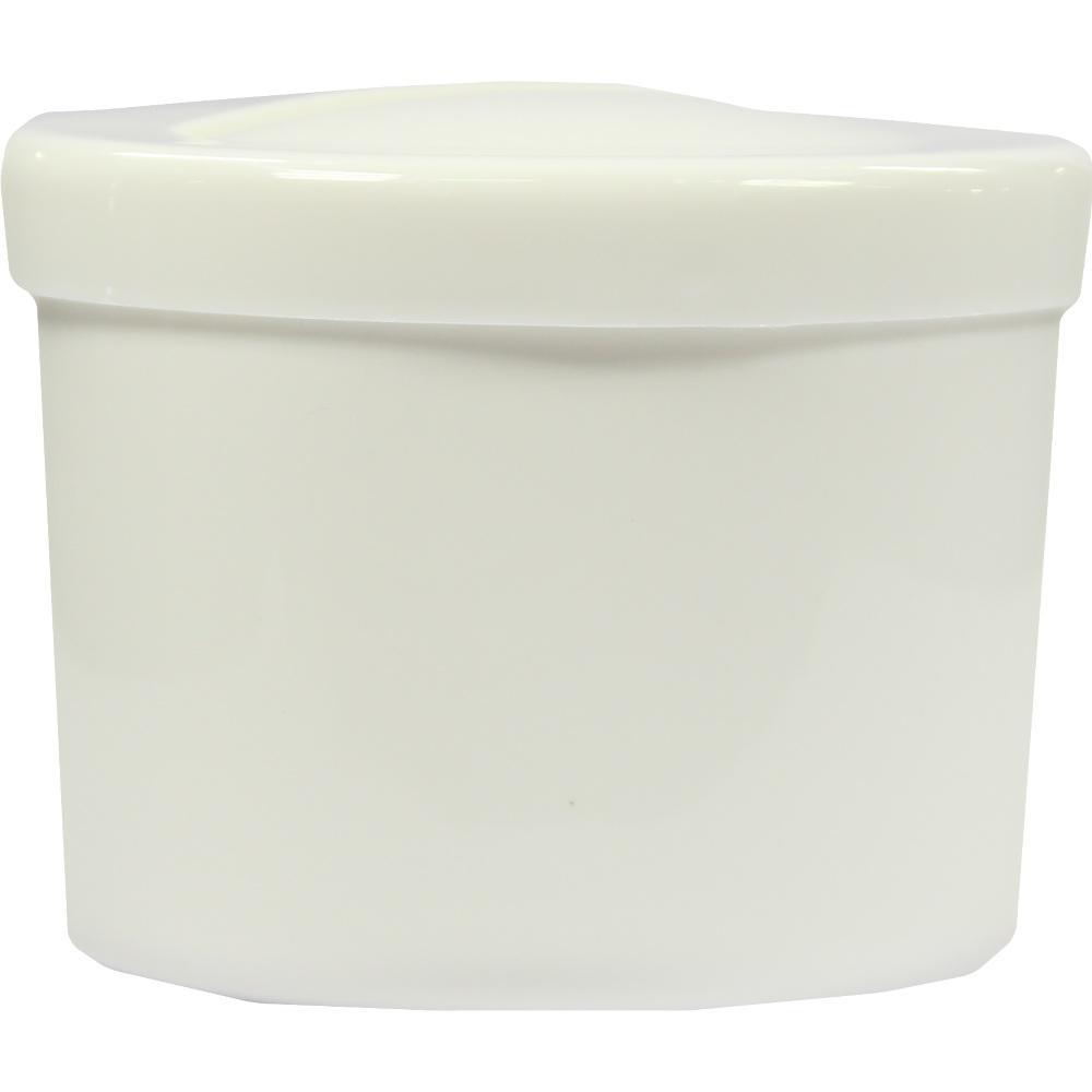Ein wei&szlig;er, runder Plastikbeh&auml;lter mit Deckel.