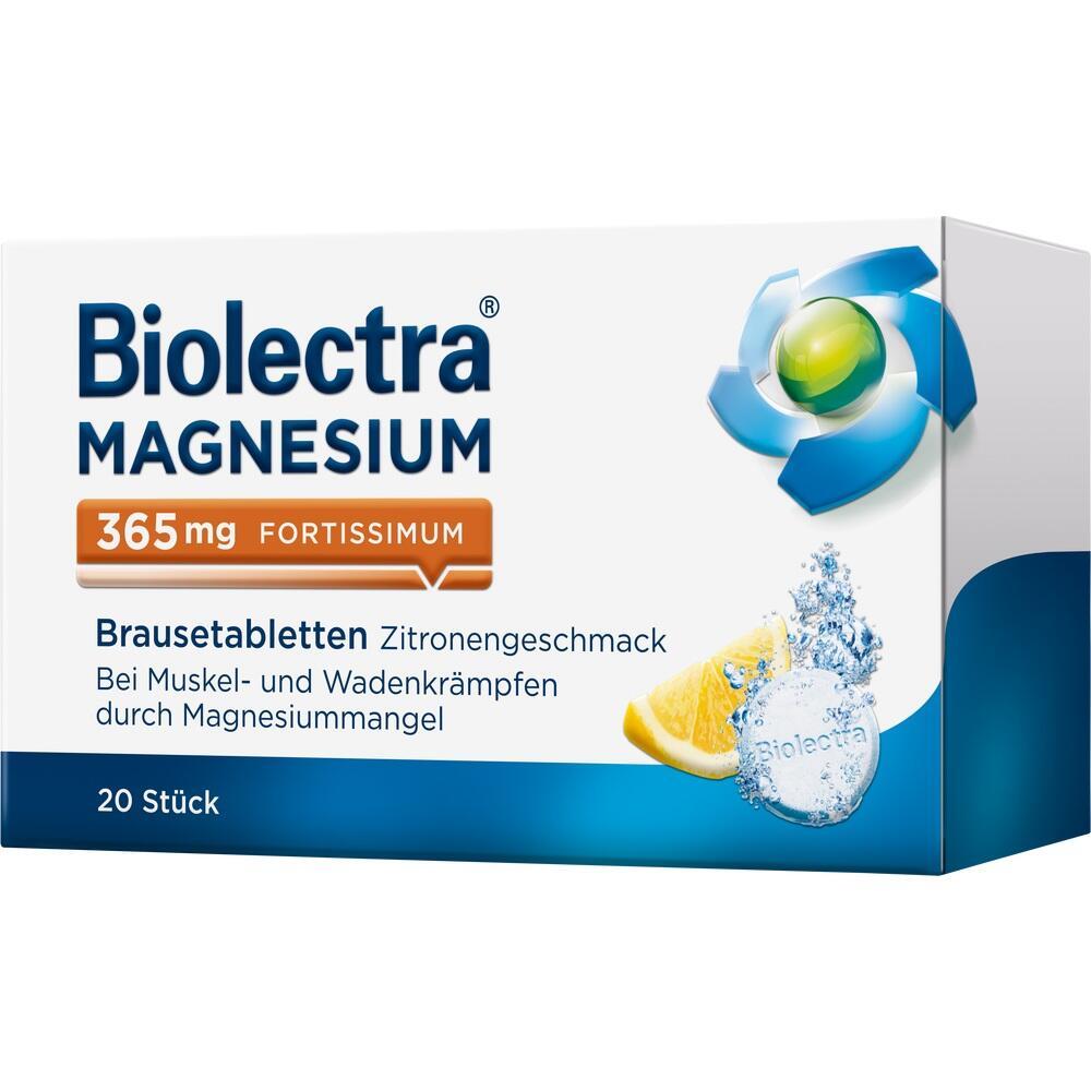 Packung Biolectra Magnesium Brausetabletten mit Zitronengeschmack gegen Muskelkr&auml;mpfe.