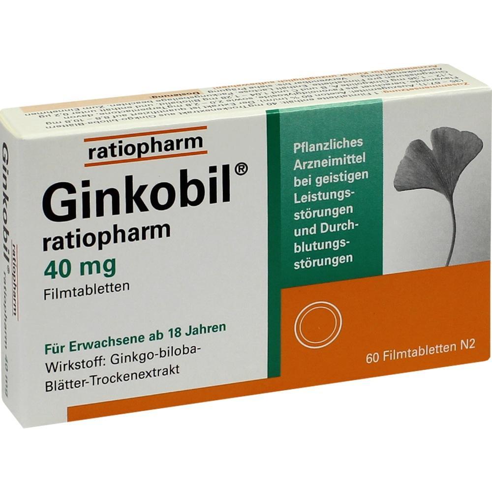 Eine Packung Ginkobil-Tabletten von Ratiopharm f&uuml;r geistige Leistungsst&ouml;rungen.