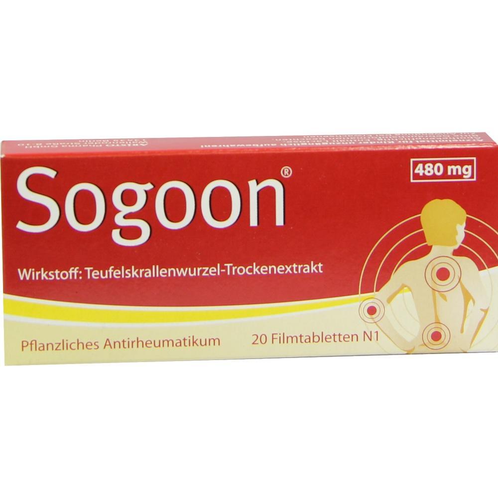 Eine Packung Sogoon-Tabletten gegen Rheuma mit 480 mg Pflanzenextrakt.