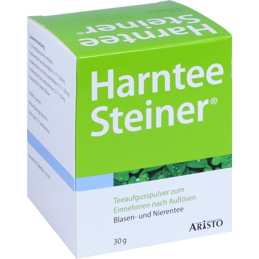 Gr&uuml;ne Teeverpackung mit der Aufschrift "Harntee Steiner".