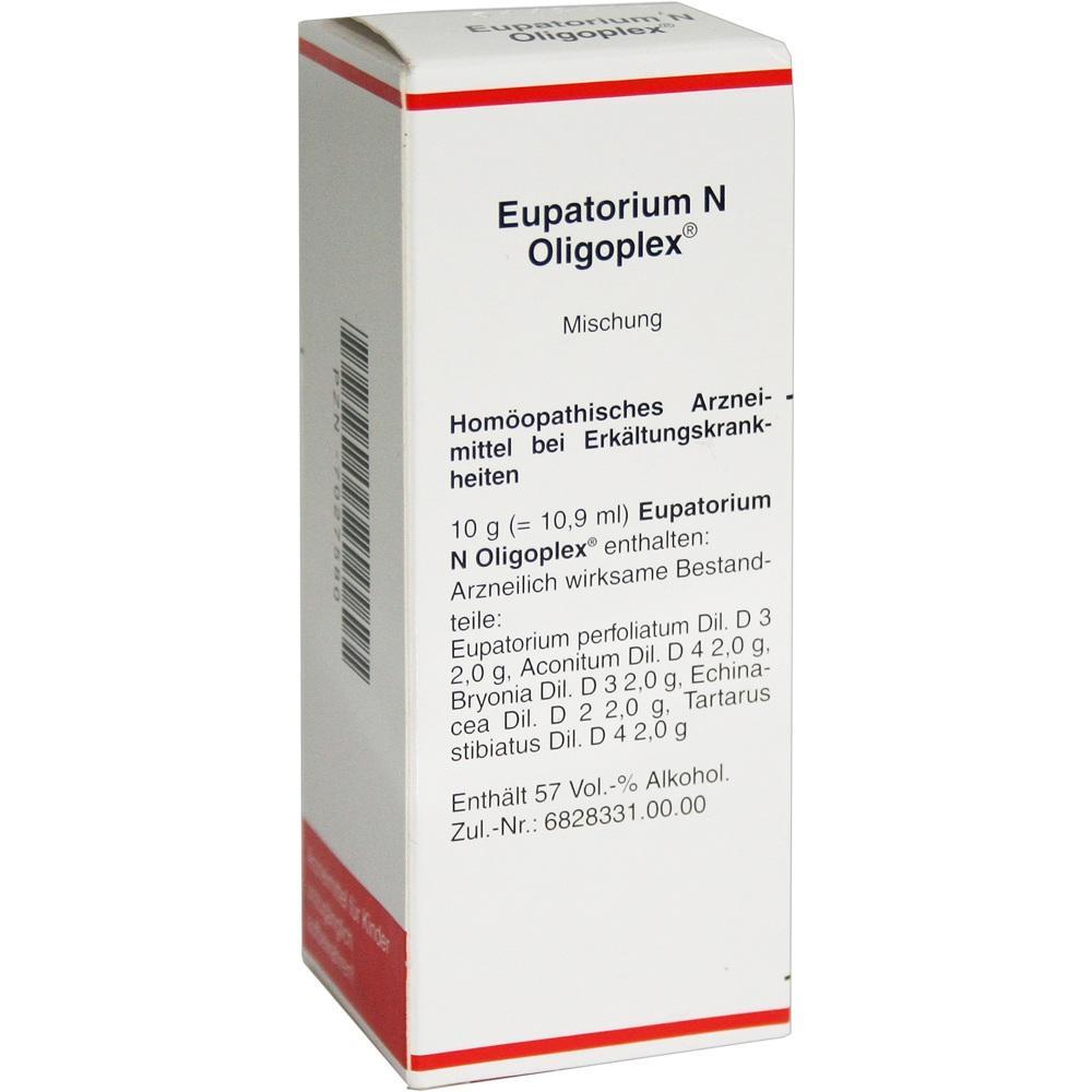 Wei&szlig;e Verpackung eines hom&ouml;opathischen Mittels gegen Erk&auml;ltungen mit der Bezeichnung "Eupatorium N Oligoplex".