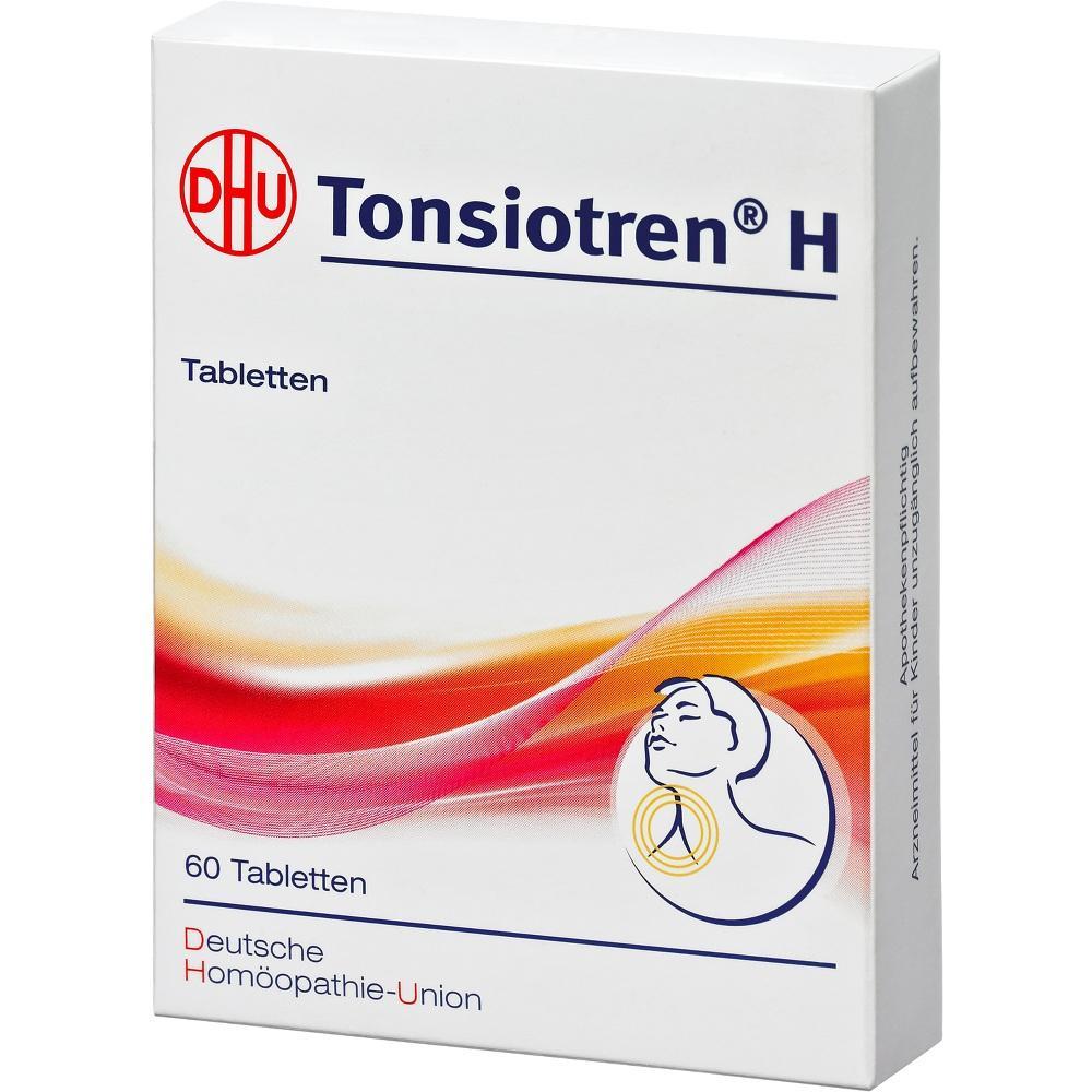 Eine Packung Tonsiotren H Tabletten mit einem abstrakten Design.