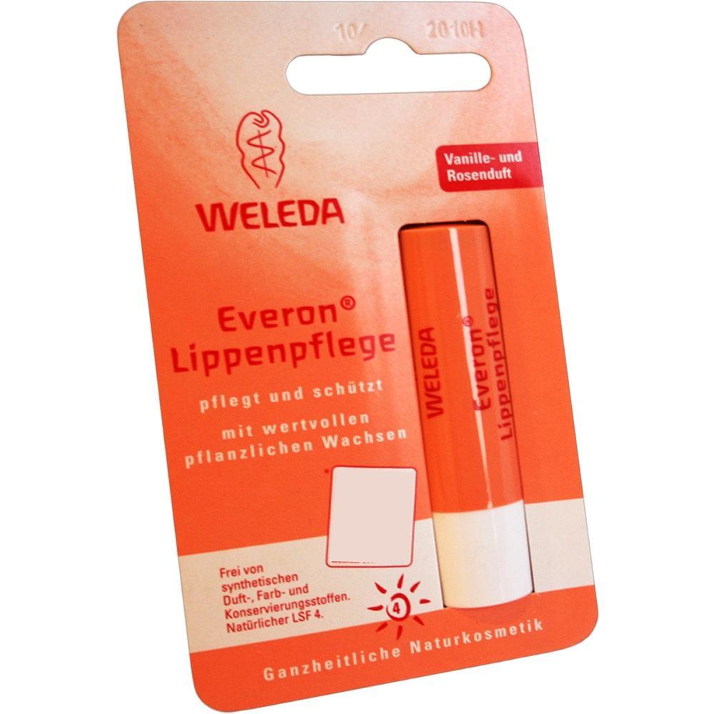 Ein orangefarbener Lippenpflegestift von Weleda in einer Verpackung.