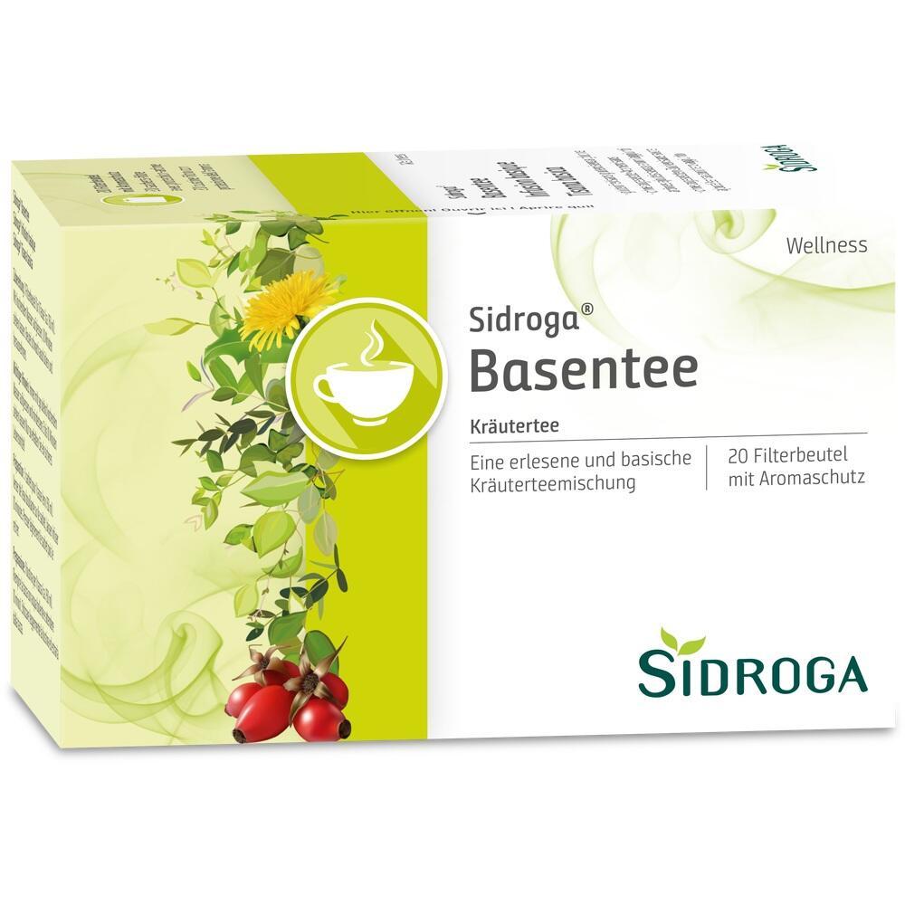 Eine Packung Sidroga Basentee mit Kr&auml;utern ist abgebildet.