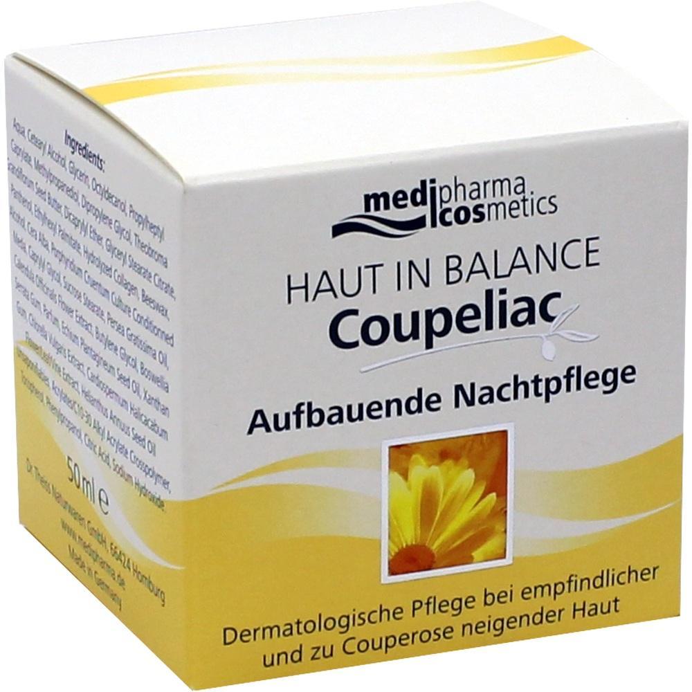 Weiße Verpackung mit gelber Blume und Text "Aufbauende Nachtpflege" von medipharma cosmetics.