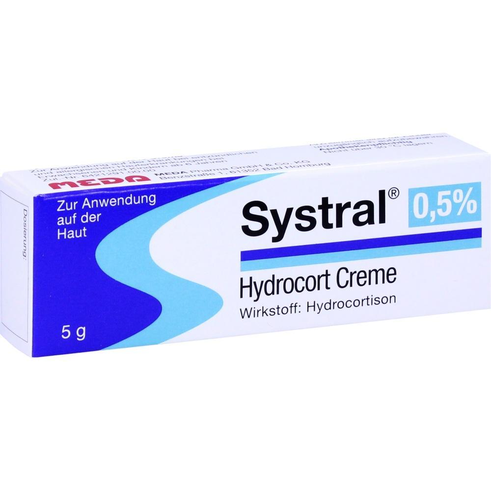Eine Verpackung von Systral Hydrocort-Creme mit 0,5 % Hydrocortison.