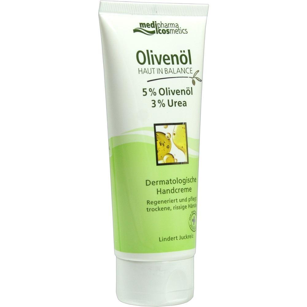 Eine Tube Handcreme mit Olivenöl für trockene Hände.