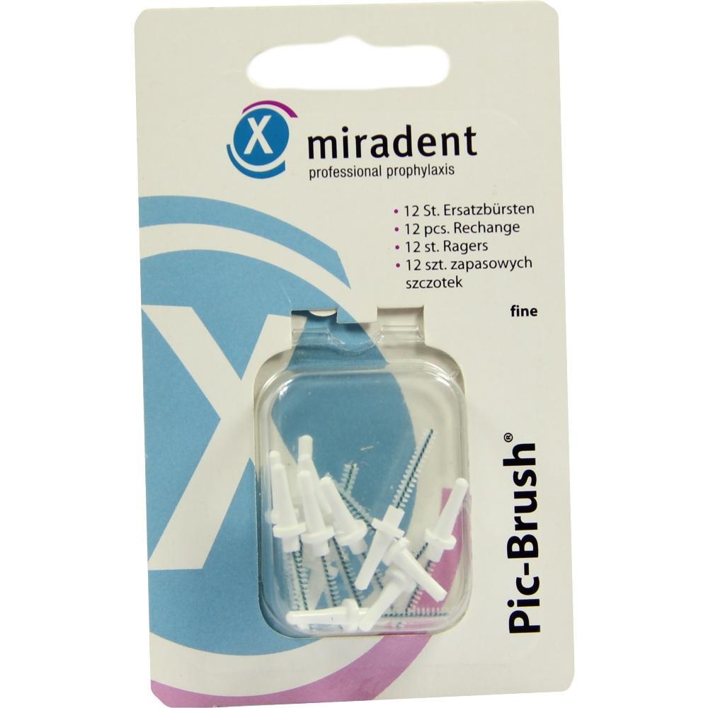 Verpackung mit 12 wei&szlig;en Ersatzb&uuml;rsten f&uuml;r Zahnreinigung.