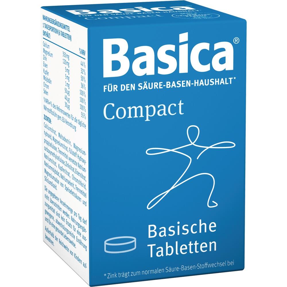 Eine blaue Verpackung f&uuml;r basische Tabletten mit dem Text "Basica".
