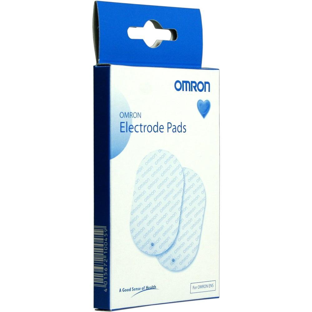 Eine Box mit Omron Elektrodenpflastern in Blau und Wei&szlig;.