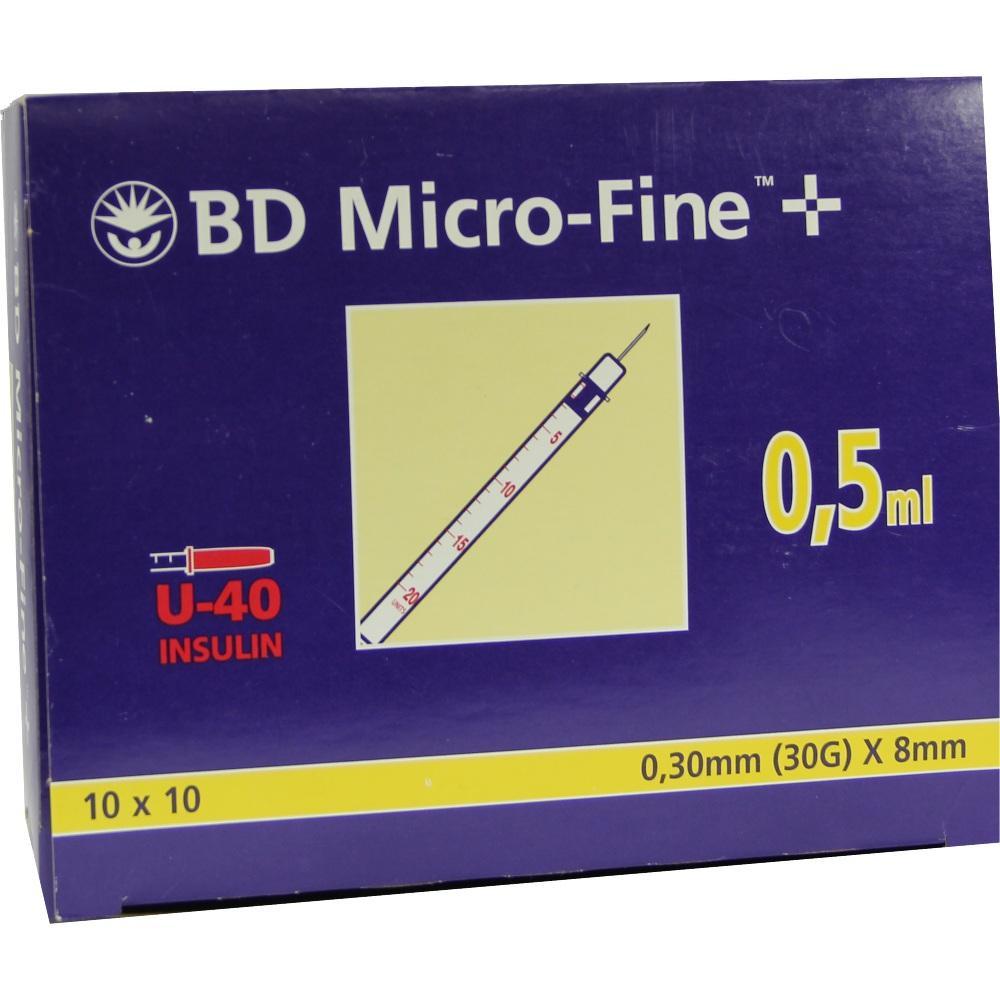 Eine blaue Packung mit Insulinspritzen der Marke BD Micro-Fine, Inhalt 0,5 ml.