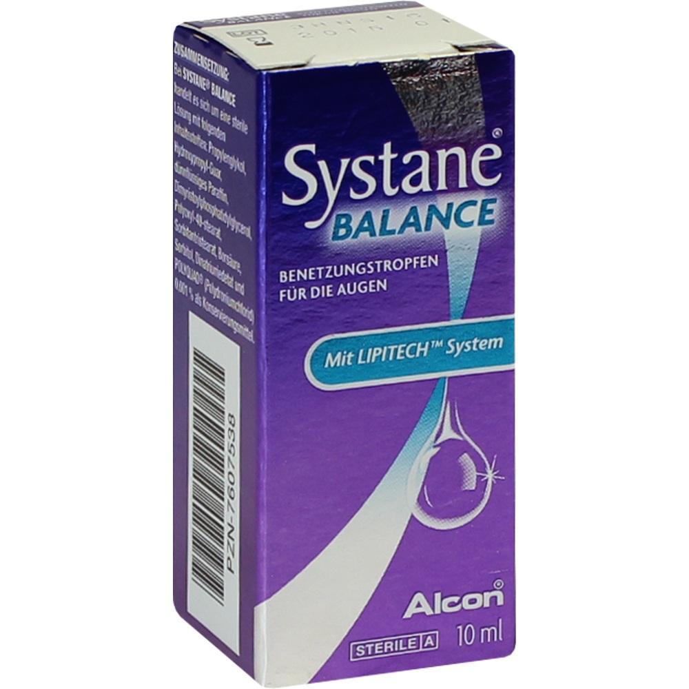 Lila Verpackung mit der Aufschrift "Systane Balance" f&uuml;r Augenbefeuchtungstropfen.