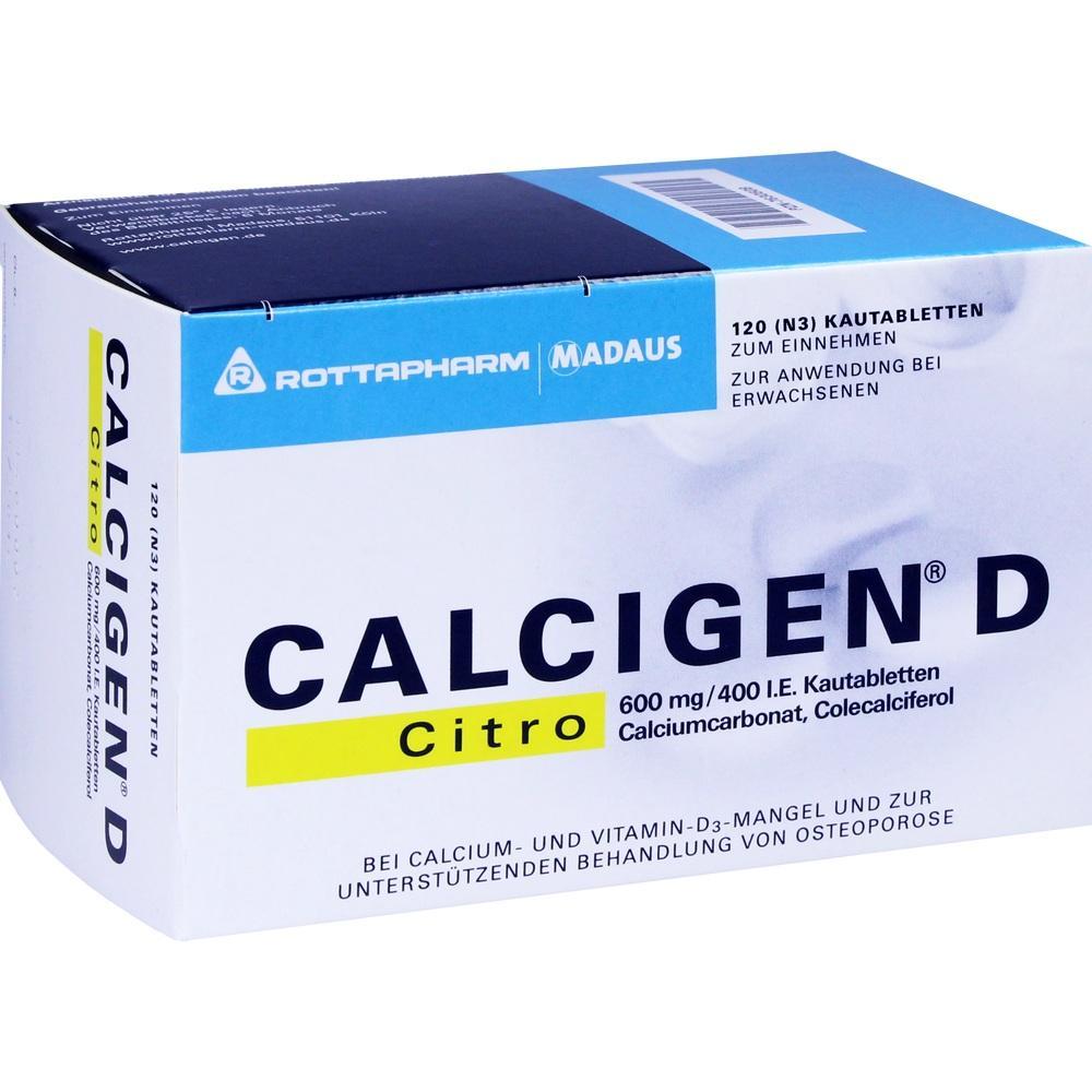 Wei&szlig;e Schachtel mit CalciGen D Tabletten zur Unterst&uuml;tzung bei Vitamin-D-Mangel.