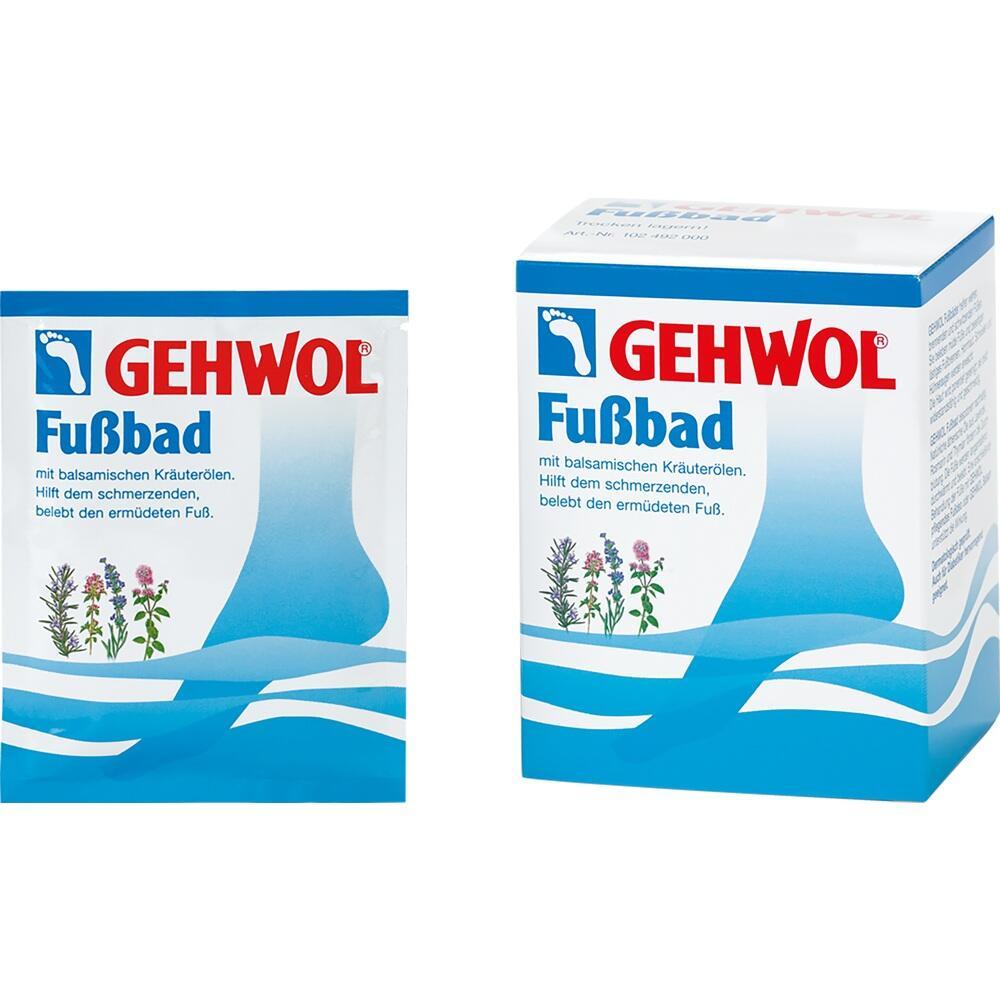 Zwei Packungen GEHWOL Fu&szlig;bad mit Kr&auml;uter&ouml;len sind auf dem Bild zu sehen.