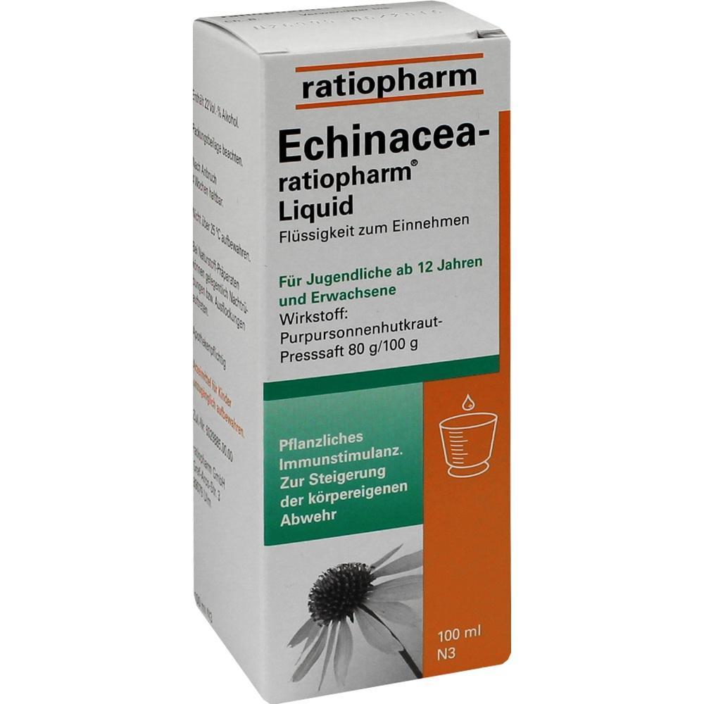 Packung mit Echinacea-Fl&uuml;ssigkeit zur Unterst&uuml;tzung des Immunsystems f&uuml;r Jugendliche und Erwachsene.
