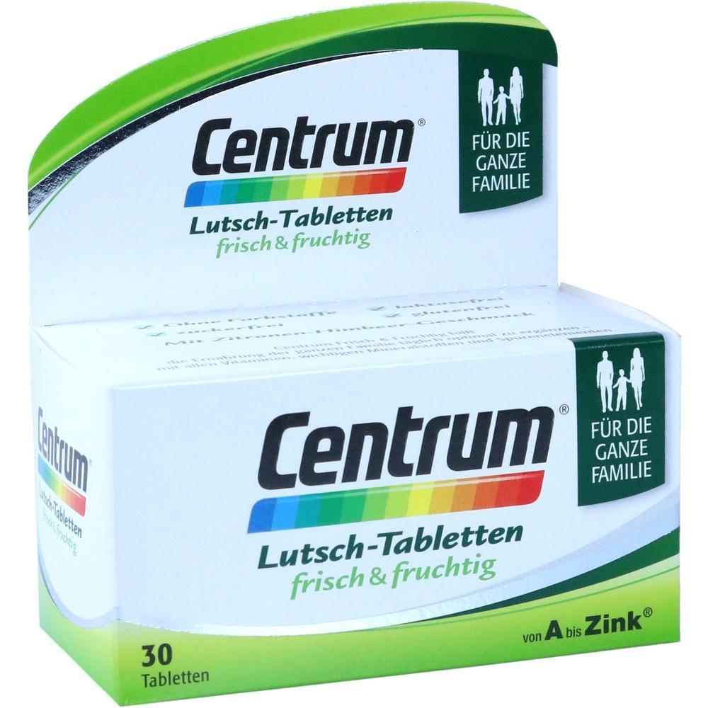 Eine Packung Centrum Lutsch-Tabletten, frisch und fruchtig, f&uuml;r die ganze Familie.