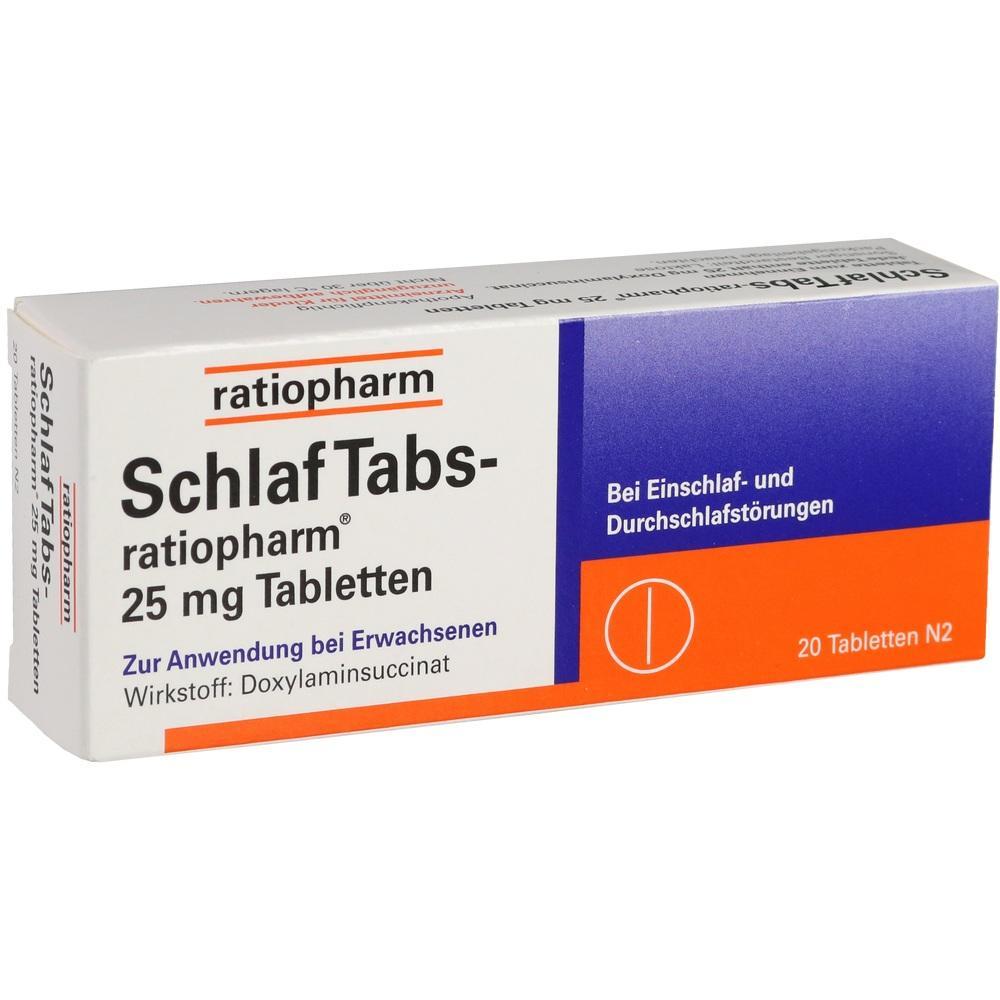 Eine Packung Tabletten f&uuml;r Schlafprobleme von Ratiopharm.