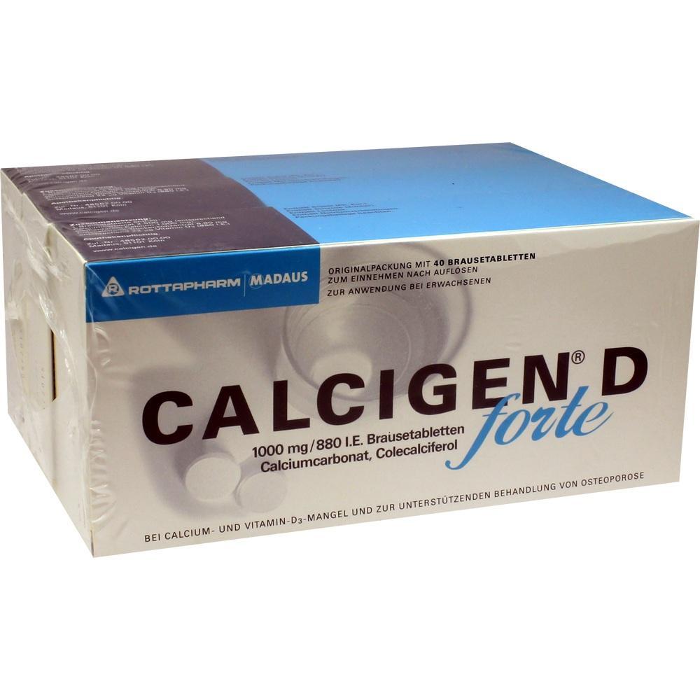 Verpackung von Calcigen D forte Brausetabletten zur Nahrungserg&auml;nzung.