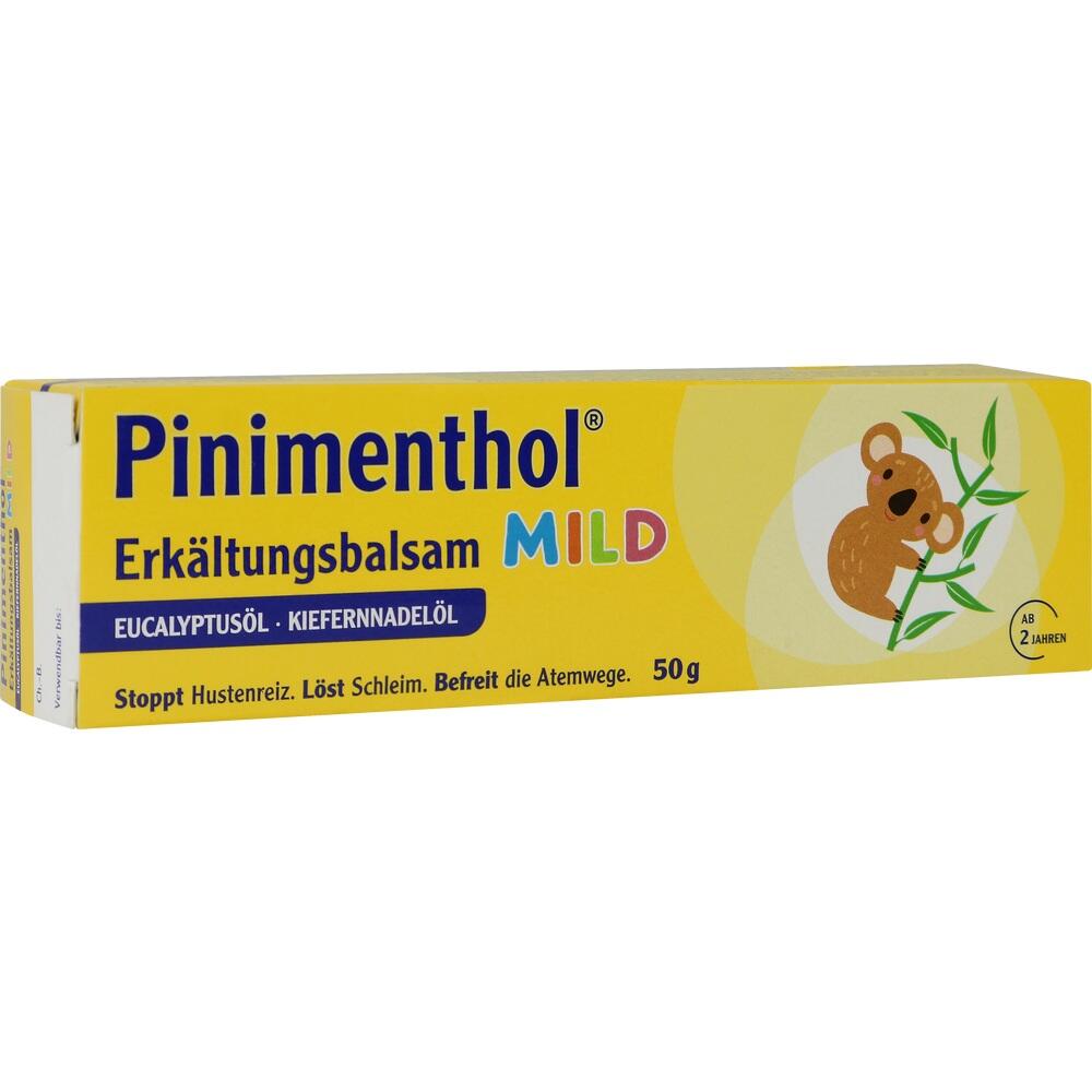 Gelbe Verpackung von Pinimenthol Erk&auml;ltungsbalsam mit Koala-Bild.