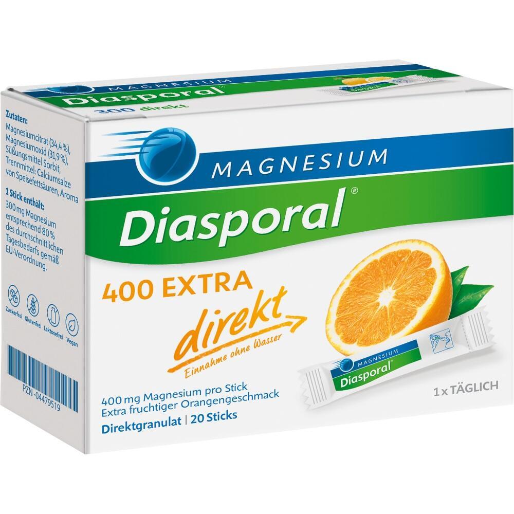 Magnesium Diasporal Packung mit Orangengeschmack, 20 Sticks, Einnahme ohne Wasser.
