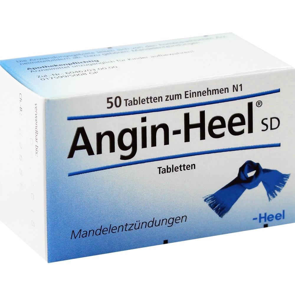 Eine Packung mit 50 Angin-Heel-Tabletten gegen Mandelentz&uuml;ndungen.