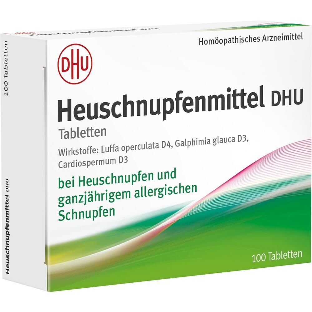 Schachtel einer hom&ouml;opathischen Medizin gegen Heuschnupfen mit 100 Tabletten.