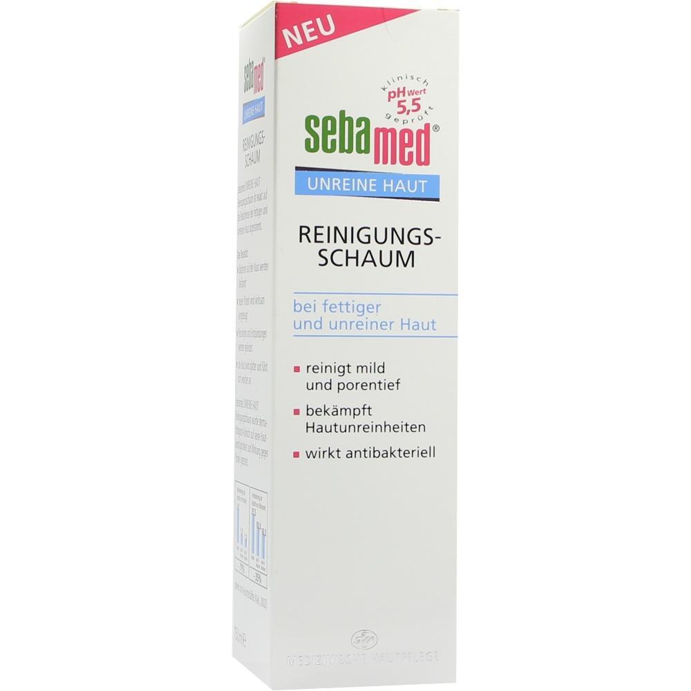 Wei&szlig;e Verpackung von Sebamed Reinigungsschaum f&uuml;r unreine und fettige Haut.