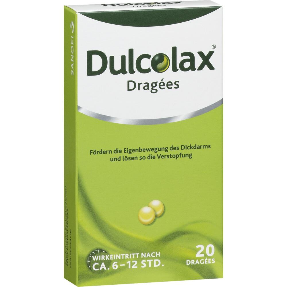 Gr&uuml;ne Packung von Dulcolax Dragees zur Linderung von Verstopfung.