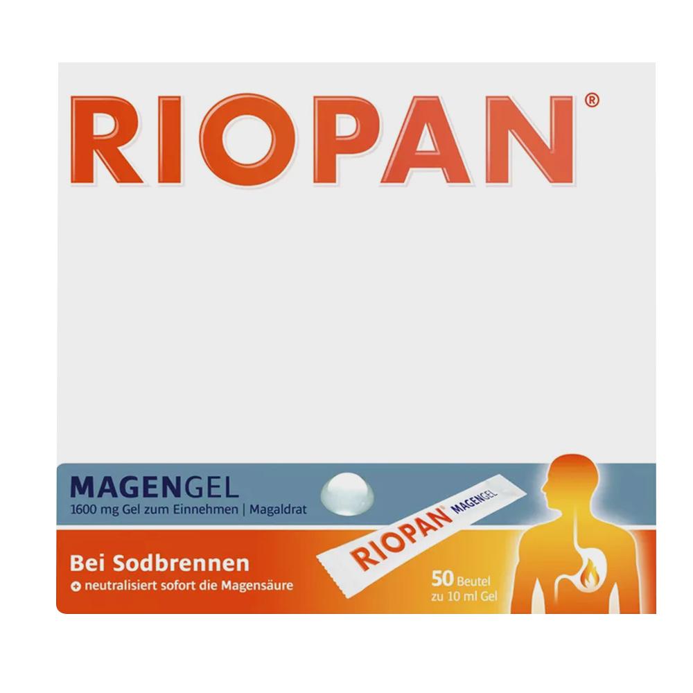 Eine Schachtel mit Magengel gegen Sodbrennen namens Riopan.