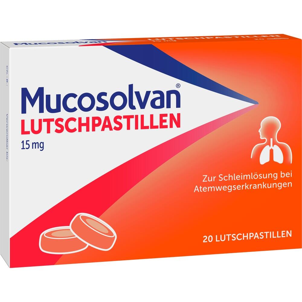 Packung mit Lutschpastillen zur Schleiml&ouml;sung bei Atemwegserkrankungen.