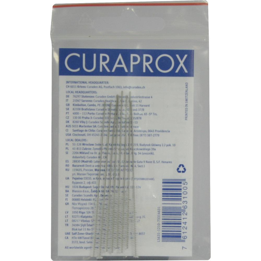 Eine durchsichtige Verpackung mit langen Bürsten und der Aufschrift "CURAPROX".