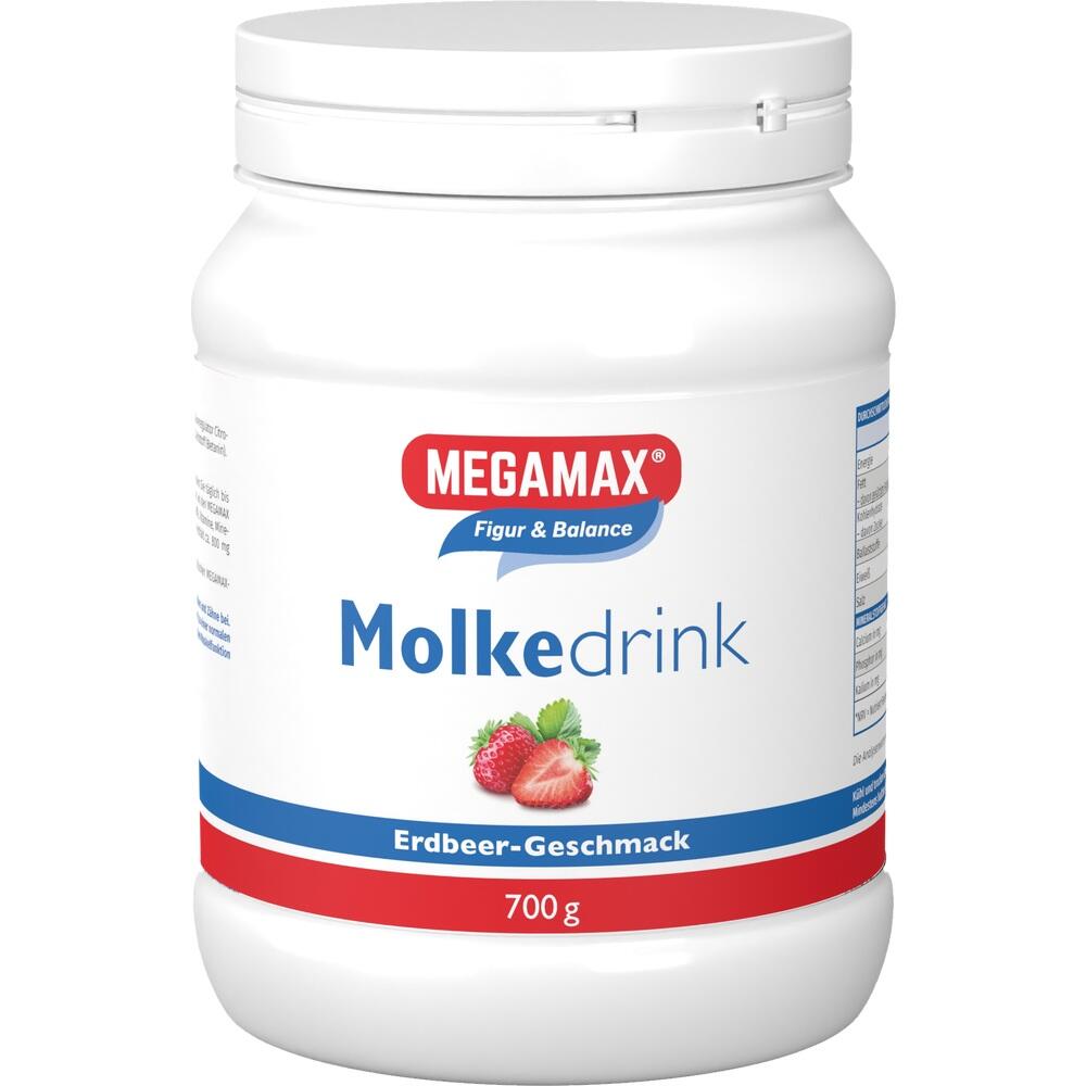 Wei&szlig;er Molkedrink-Beh&auml;lter mit Erdbeer-Geschmack abgebildet.