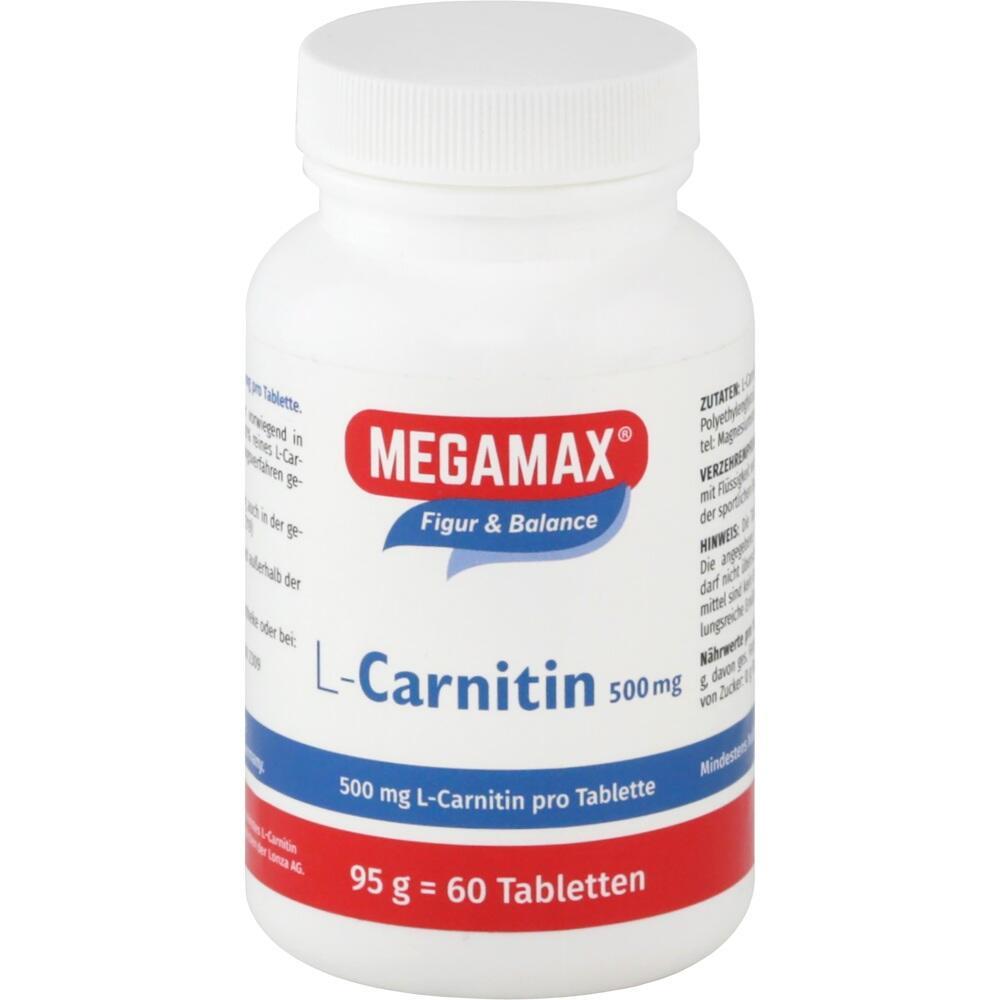 Wei&szlig;e Flasche mit MEGAMAX L-Carnitin Tabletten, 60 St&uuml;ck.