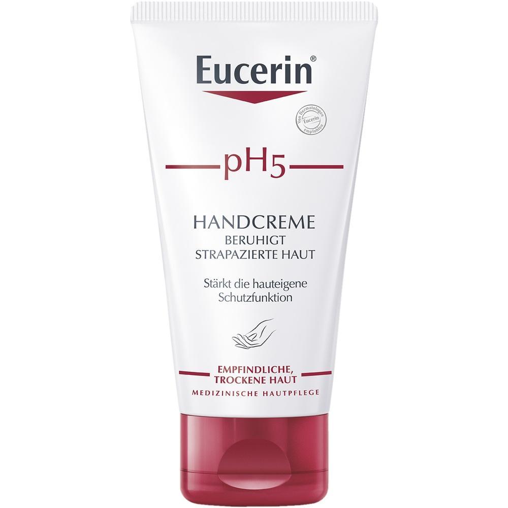 Eine Tube Eucerin pH5 Handcreme f&uuml;r empfindliche, trockene Haut.