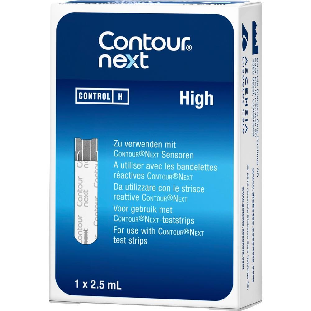 Blau-wei&szlig;e Verpackung von Contour Next mit Teststreifen f&uuml;r Blutzuckermessung.