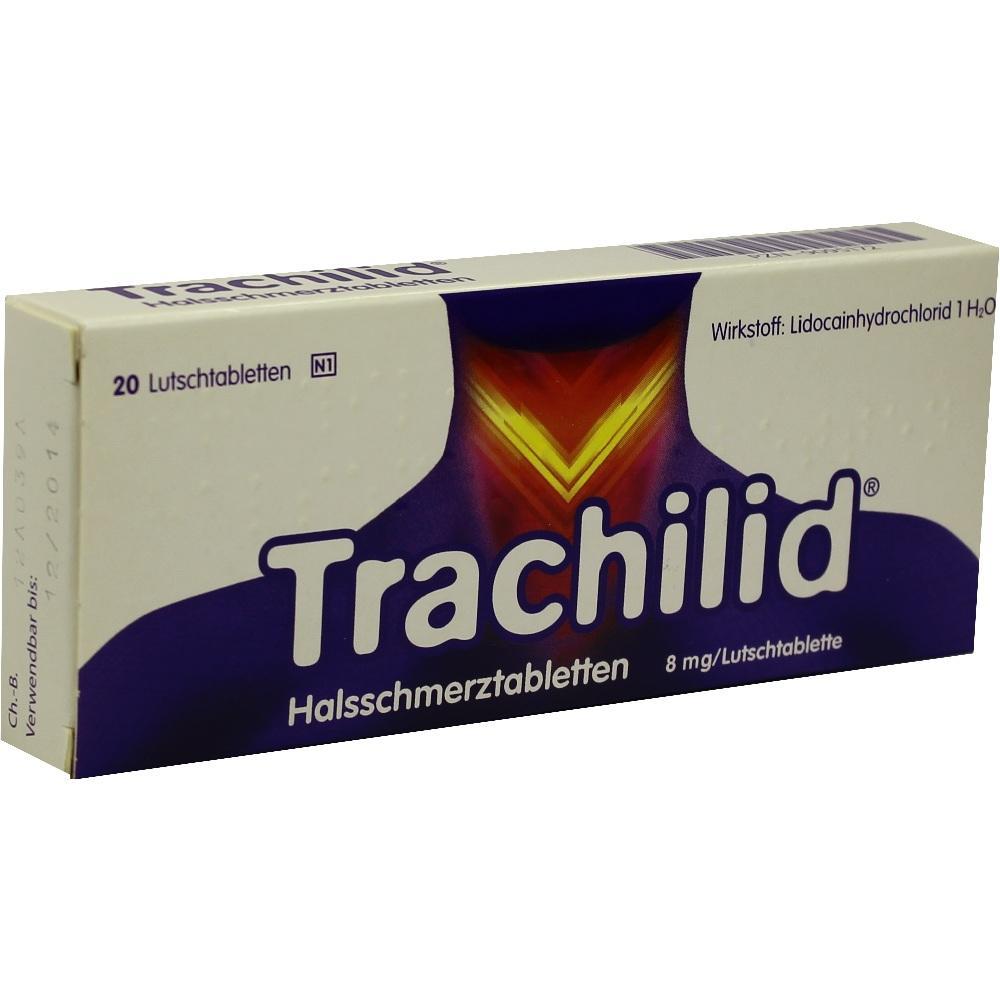 Eine Packung Trachilid Lutschtabletten gegen Halsschmerzen.