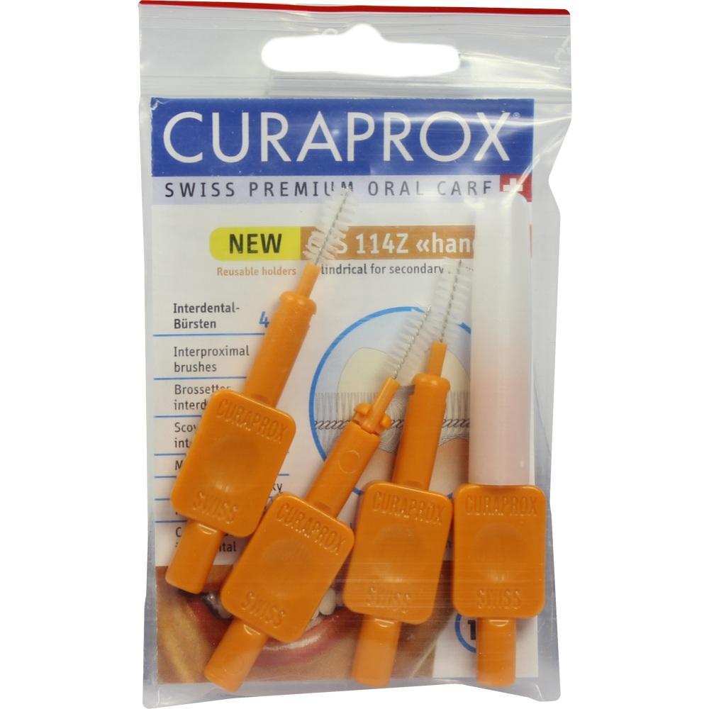 Eine Packung mit orangen Interdentalb&uuml;rsten von der Marke Curaprox.