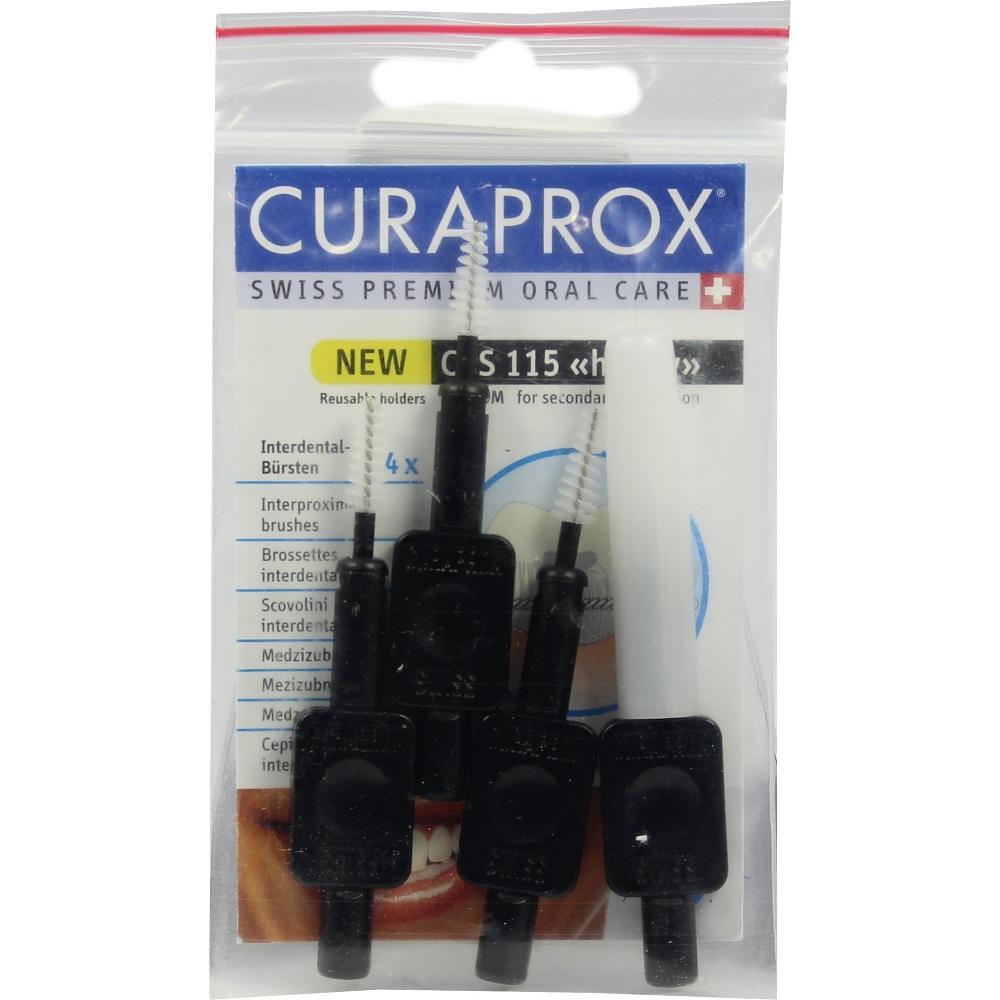 Eine Packung mit schwarzen Interdentalb&uuml;rsten der Marke Curaprox.