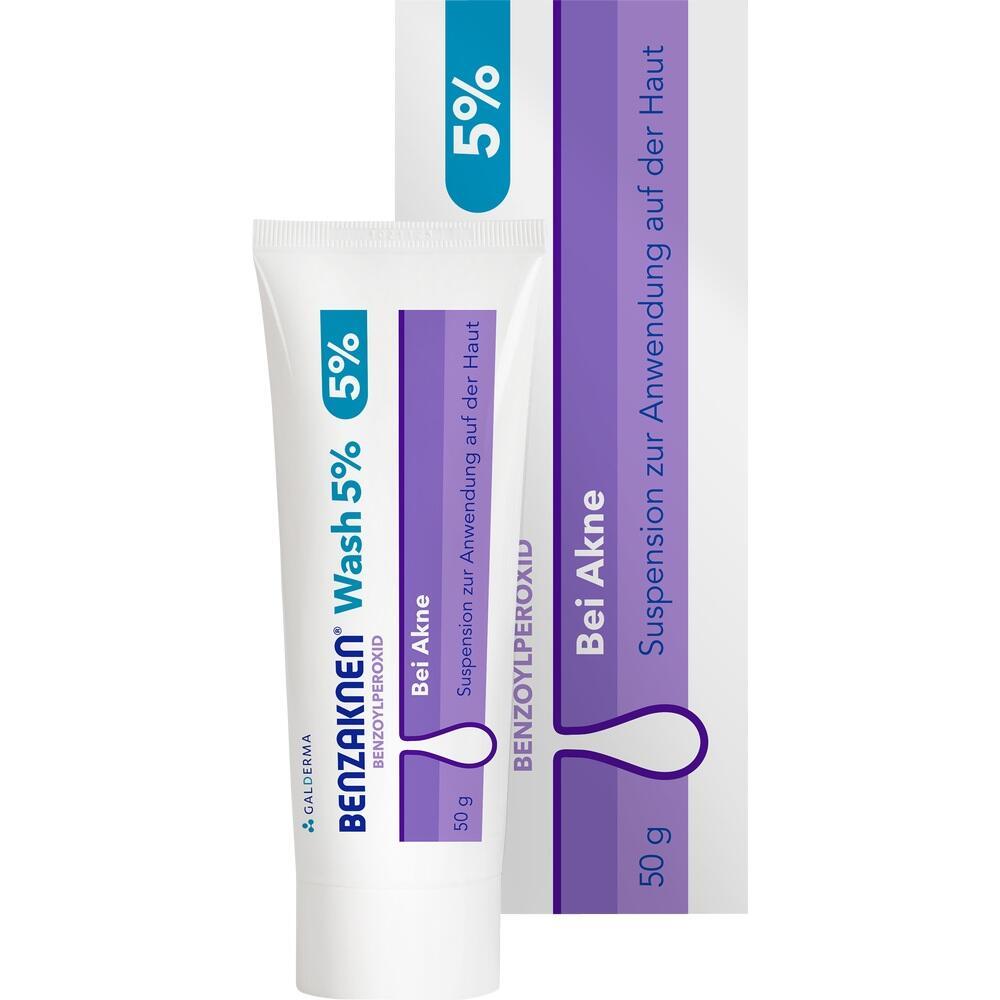 Eine Tube Benzaknen-Wash 5% zur Behandlung von Akne.